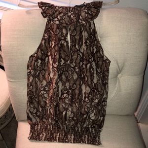 Bebe Silk Keyhole smocked top